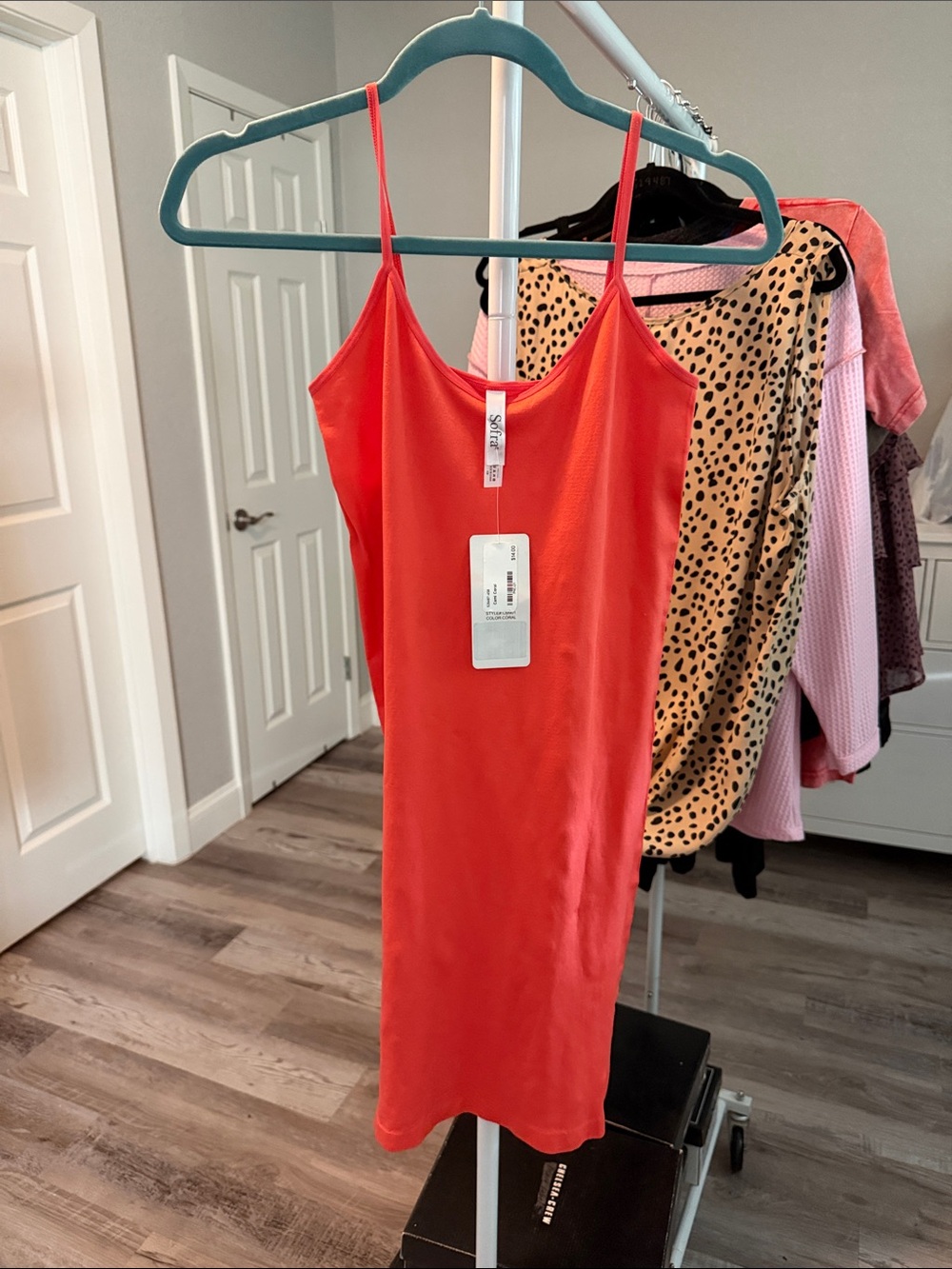 Sofra Red Spaghetti Strap Camisole Dress